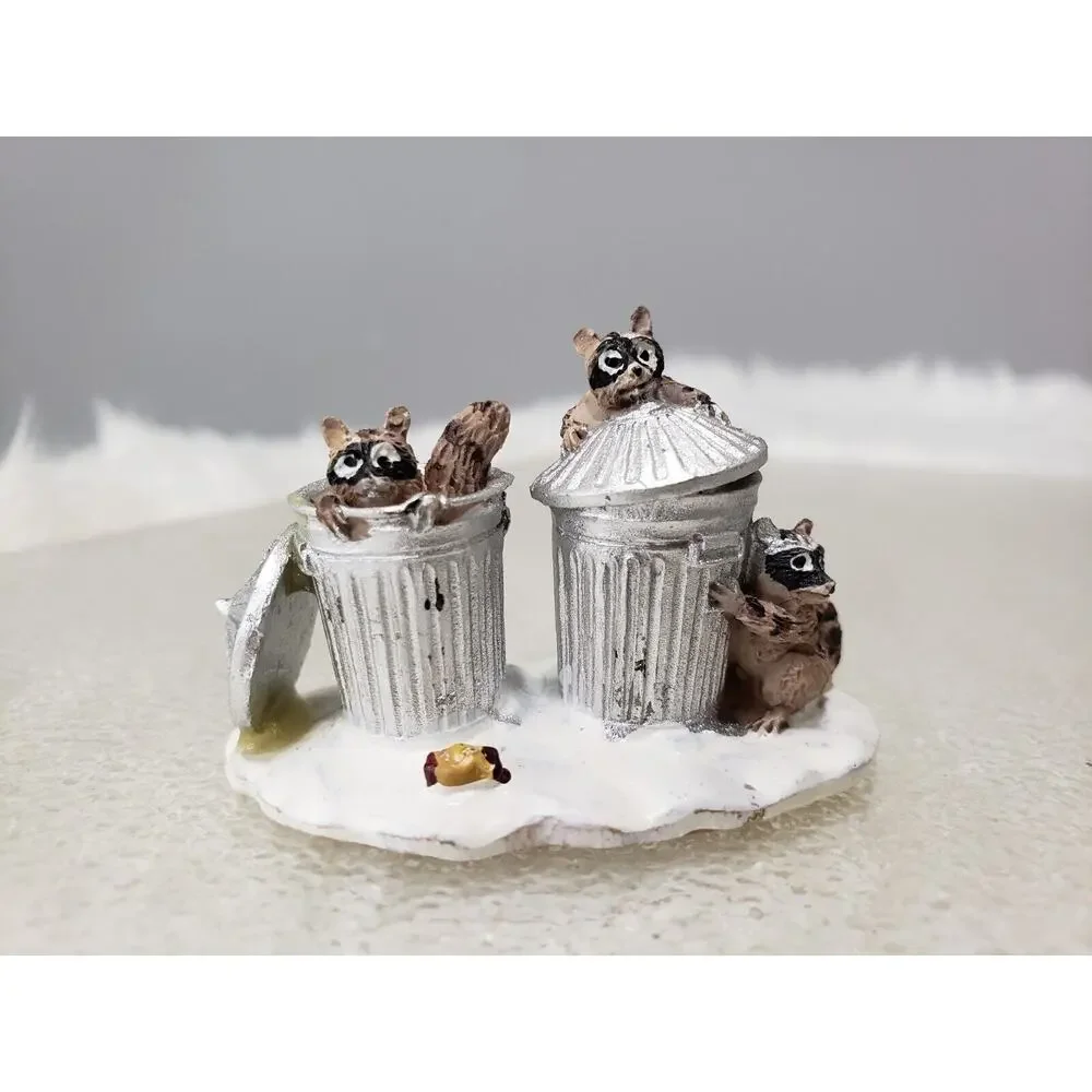 LEMAX Trash Pandas Raccoon Village Christmas Accessory Cabin hunting garbage can